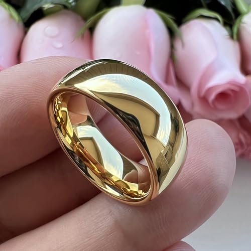 TUTISS 3mm 4mm 5mm 6mm 7mm 8mm 10mm Silver/Gold Tungsten Rings for Men Women Couple Fashion Jewelry Engagement Wedding Bands Domed Polished Comfort Fit - color: 8mm Gold Tungsten