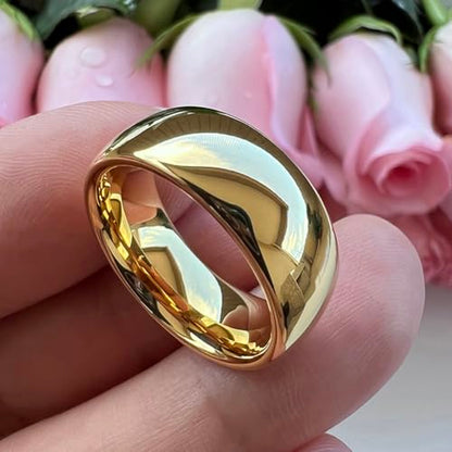 TUTISS 3mm 4mm 5mm 6mm 7mm 8mm 10mm Silver/Gold Tungsten Rings for Men Women Couple Fashion Jewelry Engagement Wedding Bands Domed Polished Comfort Fit - color: 8mm Gold Tungsten