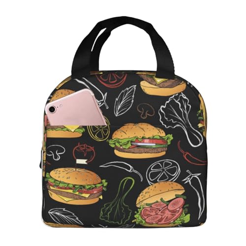 Hamburger Lunch Bag Women Lunch Box for Women Mens Lunchbox for Work Office Picnic or Travel Cute Lunch Box Tote Bags for Gifts - color: 14