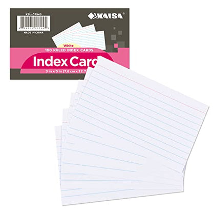 KAISA 3x5 Index Cards Flashcards 3 x 5 White Index Card Lined Ruled Note Cards Study Flash Cards Notecards 100 Sheets (Total 300 Count), KSU-07945 - color: White 3pkC, size: 3"x5"