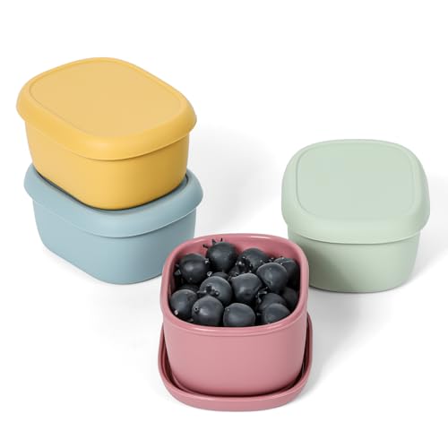 4 pcs 7 oz Silicone Snack Containers for Kids Small Food Containers with Lids, Fruit Container for Lunch, Stackable Lunch Container for Kids, Daycare, School and Travel - size: 7oz-4pcs