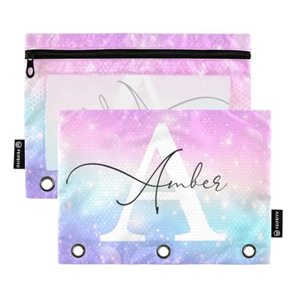 Personalized Pencil Pouch for 3 Ring Binder Rainbow Fantasy Stars Custom Pencil Pouches Case Binder Cosmetic Bag 2 Pack for Office School College Supplies - color: Fantasy Stars
