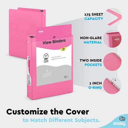 Enday 1 Inch Binder, Pink 3 Ring Binder 1 Inch, Heavy Duty Three Ring Binder, 175 Sheets Capacity - One Inch Binder for Home School and Office. - color: Pink, size: 1-Inch