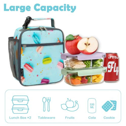 FlowFly Kids Lunch box Insulated Soft Bag Mini Cooler Back to School Thermal Meal Tote Kit for Girls, Boys, Biscuits - color: Biscuits