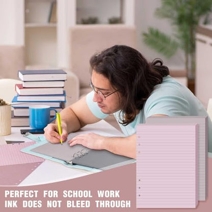 PerKoop 8 Pack Lined Refill Paper A5 Colored 6 Ring Binder Planner Inserts 6 Hole Notebook Refills Paper 8.2 x 5.8 Inch Loose Leaf (Soft) - color: Soft