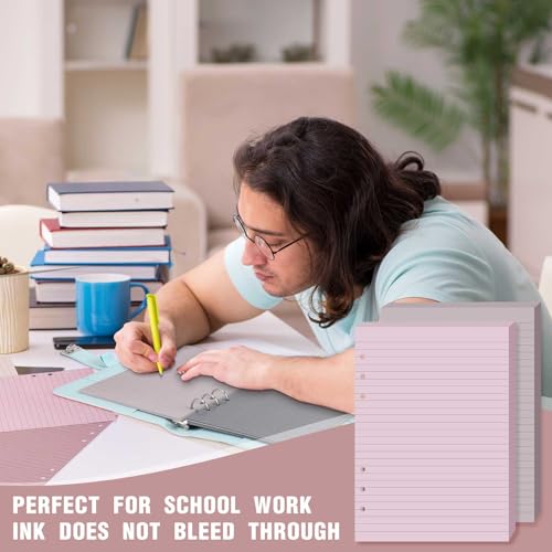 PerKoop 8 Pack Lined Refill Paper A5 Colored 6 Ring Binder Planner Inserts 6 Hole Notebook Refills Paper 8.2 x 5.8 Inch Loose Leaf (Soft) - color: Soft