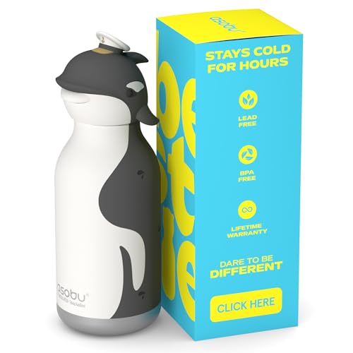 asobu Bestie Bottle Limited Edition Collectible Kids Water Bottle with Animal Character Lid 16oz (460ml) Insulated Stainless Steel, Leakproof, Reusable with Straw Fun Gift for Girls & Boys - color: GUS THE KILLER WHALE