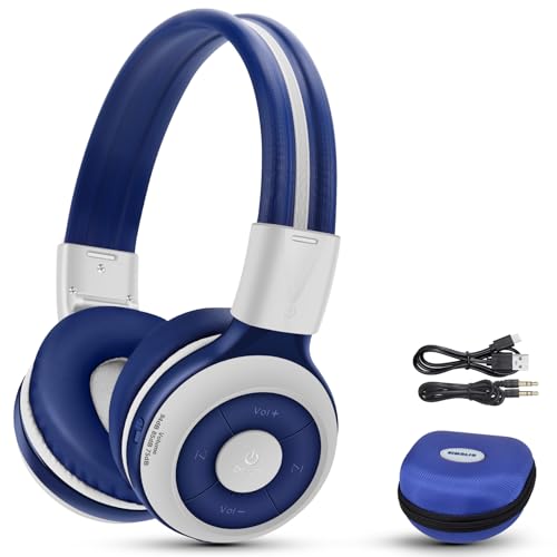 SIMOLIO Kids Bluetooth Headphones with Microphone, 75/85/94dB Volume Limit, Wireless Headset for Toddler Teens Children, Share Port, Travel Case, 3.5mm Cord, Foldable for School Airplane iPad Tablet - color: Grey