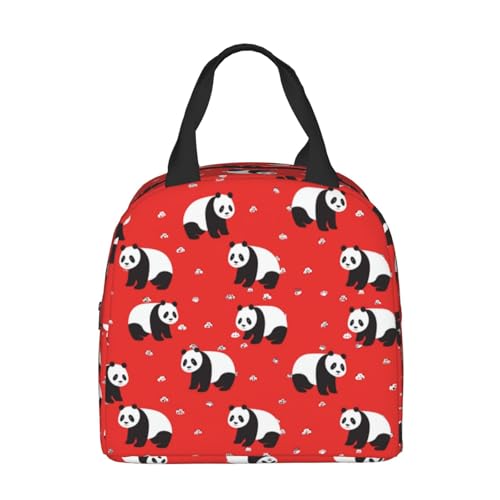 Panda Red Lunch Box - Insulated Lunch Bags for Kids Boys Girls Reusable Lunch Tote Bags, Perfect for School/Camping/Hiking/Picnic/Beach/Travel - color: Panda Red