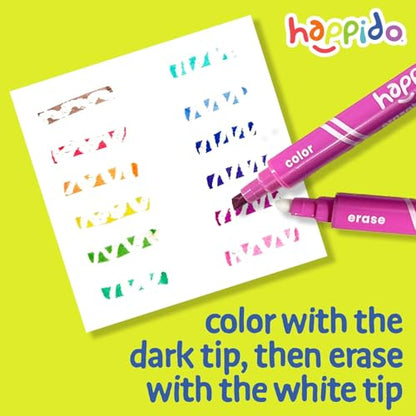 International Arrivals Double Sided Erasable Marker Sets for Kids Happido, Set of 12 Chisel Tip Non Toxic Markers, Great School Supplies, Art and Stationery Set - style: 12 Count - Erasable Double Ended