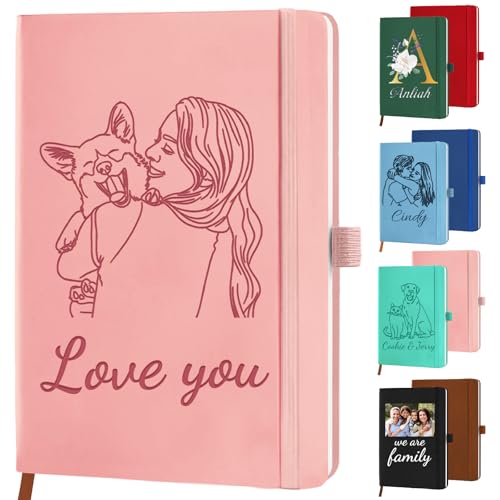 Personalized Journal Notebook with Photo Picture Custom Journaling Notebook for Women Men Customized College Ruled Notebooks Lined Journals Gift for Girlfriend Boyfriend Birthday Valentines Day - color: Outline Photo-Engraved