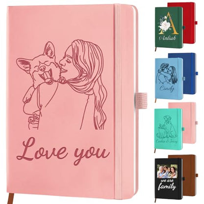Personalized Journal Notebook with Photo Picture Custom Journaling Notebook for Women Men Customized College Ruled Notebooks Lined Journals Gift for Girlfriend Boyfriend Birthday Valentines Day - color: Outline Photo-Engraved