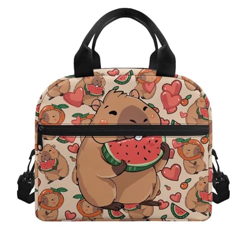 Kawaii Capybara Lunch Box Girls 8-12 Watermelon Insulated Lunch Bag for Kids 4-6 Kindergarten Preschool Meal Bag Toddler Students Daughter Elementary School Adjustable Shoulder Strap - color: Kawaii Kapybara Watermelon