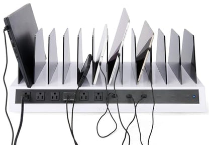 Displays2go Tabletop Charging Station w/Adjustable Dividers 6 AC, 6 USB Outlets- White (TT12HUBXT)