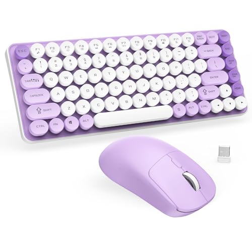 SOPPY Wireless Keyboard and Mouse Combo, Round Keycaps, 85 Keys Retro Typewriter Keyboard, Bluetooth/2.4GHz Modes, Compact & Ergonomic, Compatible with PC/Desktop/Laptop/Windows, US Layout, Purple - color: Purple