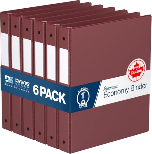 Premium Economy 6-Pack 3-Ring Binders for School or Office, Round-Ring Binders, 1 Inch, Burgundy - color: Burgundy, size: 1 Inch