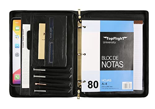 Personalized Leather Portfolio Binder with 3 Ring - Genuine Leather Padfolio and Business Organizer - Engraved Gift for Men and Women - Ideal for Conference and Presentation - Letter Size, Black - color: Black, size: Custom