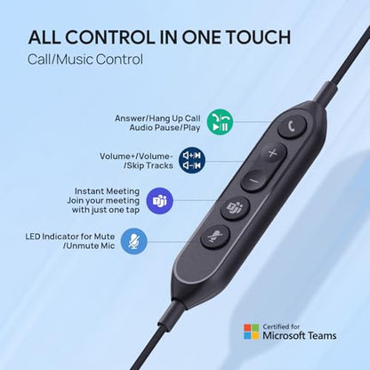 Yealink UH42 USB-C/A Headset with Microphone for PC Computer, Wired Headset Teams Certified, Noise Cancelling Mic, in Line Control, Mute Button, Cable Length 7.05FT, All Day Comfort - color: Stereo, style: Teams Certified USB-C & USB-A