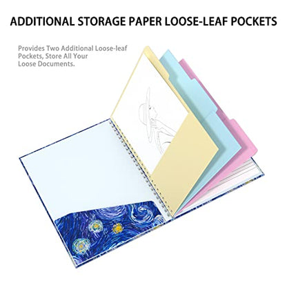 Rimilak Spiral Clipboard Folio with Refillable Lined Notepad, 14.5 x 9.8 In, Hardcover Cover with 5 Interior Pockets, Elastic Band and Pen Loop Series. Cute Stylish Clipfolio, Starry Sky - color: Van Gogh Starry Sky