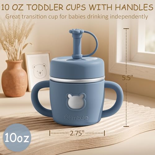 Fimibuke Sippy Cups for Toddlers, 10 OZ Spill Proof Kids Cup, Leak Proof Stainless Steel Tumbler with Handle, Silicone Straw & Sleeve, BPA Free Dishwasher Safe Girl Boy Kids Water Bottle, 2 Packs - color: Berry & Peach