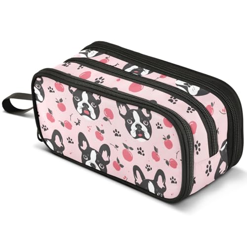 ALAZA French Bulldog Pink Pattern Large Pencil Case, Pen Pouch Pencil Bag with 3 Compartments Pen Holder Organizer Stationery Bag - color: Bulldog