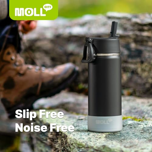 Kids Insulated Water Bottle with Straw-18 oz Stainless Steel Double Wall Vacuum Wide Mouth Water Bottle for School-Metal Travel Water Flask with Silicone Boot (Purple) - color: Purple, size: 18 Ounces