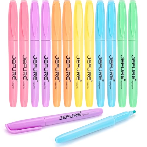 12 Pcs Highlighters, Chisel Tip, Pastel Assorted Colors | Quick Dry Highlighters Bulk, for Studying, Note-Taking, School, College, Office, Exams, Home, Teachers and Students - size: 1 Count (Pack of 12)