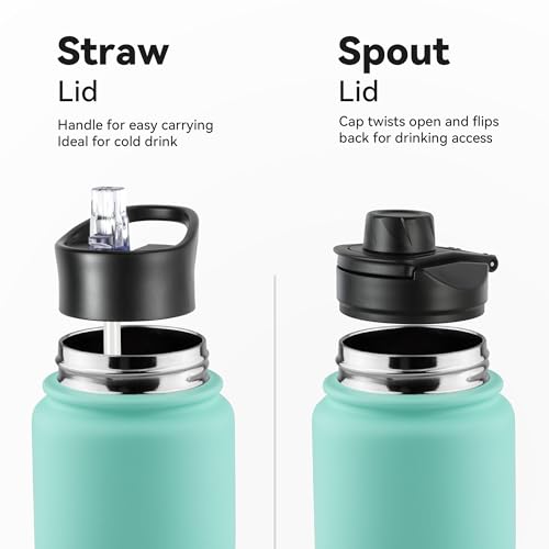 16 oz Insulated Water Bottle with Straw Lids, Stainless Steel Kids Water Bottles for School, Double Wall Vacuum Metal Water Bottle with Straw & Wide Mouth Lid, Gradient Green 8 Pack - color: Gradient Green, size: 16oz-8 Pack