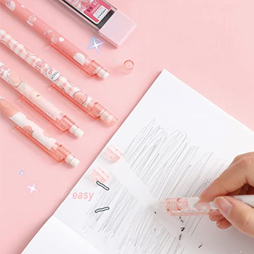 MOZXIRZ 6 Pcs Cute Mechanical Pencils with Eraser 0.5mm Cartoon Peach Mechanical Pencil School Pencil for Women (6pcs Peach/No Refill) - color: 6pcs Peach /No Refill