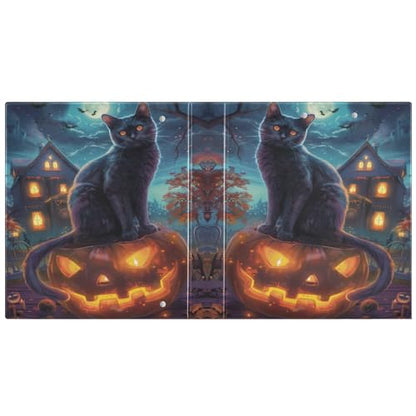 Halloween Cat Pumpkin Hard Cover Ring Binder 1.5 Inch 3 Ring, Printed Ring Binder with Metal Non-Slip Clip Clear Pocket Water Resistant Round Ring Binders for Recipe Budget Office - color: Halloween Cat Pumpkin