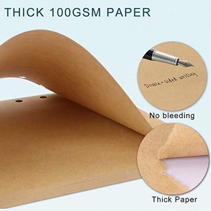 A6 Refill Paper, [3 Pack] Toplive 100GSM Thick Refillable Paper 6 Hole Filler Inserts Loose Leaf Paper 135 Sheets (270 Pages) for 6 Ring Binder Journal Notebook-Kraft Paper - style: Kraft Blank 3 Pack