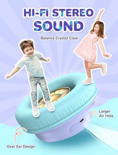iClever BTH18 Kids Bluetooth Headphones LED Lights for Toddler Boys Girls | SafeSound Tech, 43H Playtime Stereo Sound, USB C Charging AUX Cable, Over Ear Kids Headphones Wireless for iPad/Tablet/Travel - color: Purple & Black