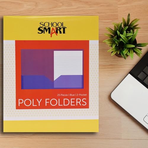 School Smart 2-Pocket Poly Folders, Blue, Pack of 25 - color: Blue, style: No Fasteners