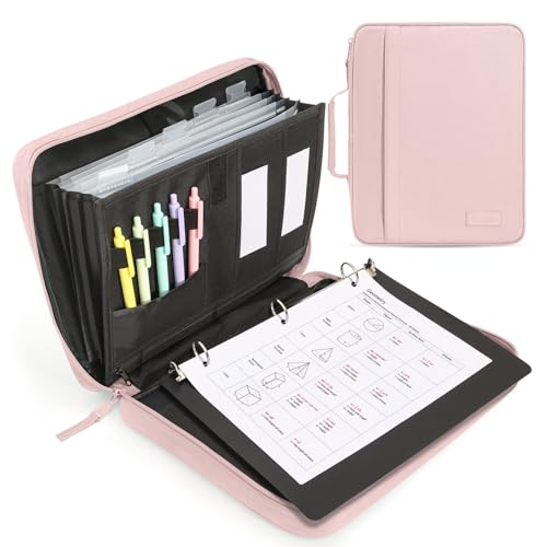 SUNEE Zipper Binder 1 Inch, Removable 3-Ring Binder, 175-Sheet Capacity, 5-Tab Dividers Expanding File Folder, Small Binder Bag Organizer Storage for Student School Classroom Supplies, Pink Lotus - color: Pink Lotus