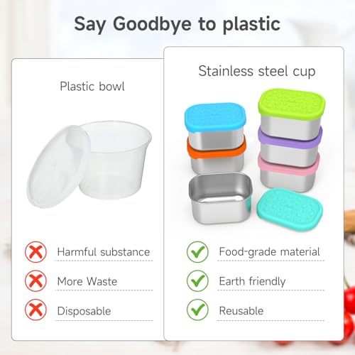 SOPHICO Stainless Steel Snack Containers for Kids, 8 oz Small Food Storage Container 1 Cup with Silicone Lid - Perfect 304 Metal Toddler Lunch Box for Daycare and School, Leak Proof (8oz, 6 Pack) - color: MIX, 6 Pack