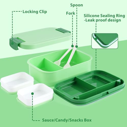 Bento Lunch Box Set for Kids - Green Nylon insulated Lunch Bag with 12oz Thermos, Leak-Proof Containers, Adjustable Strap, Birthday Gifts for Girls School Travel Picnic (Ages 3-15) - color: Green Set
