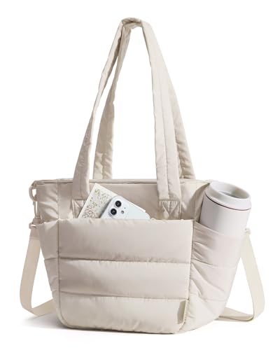 BAGSMART Lunch Bag Women Small Insulated Tote with Lunch Compartment Quilted Lightweight Puffy Tote Bag for Work, Travel, Outdoor, Beige - color: 05-Beige