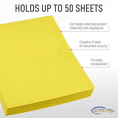 Yellow File Jackets, Flat-No Expansion, Letter Size, Reinforced Straight-Cut Tab, 10 Pack - color: Yellow