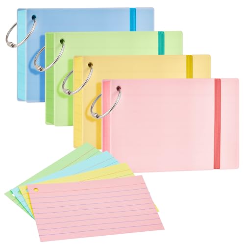 NEEWAY Heavy Weight Colored Ruled Index Cards 3x5, 200 Count Flash Cards with Rings and Cover, Lined Note Cards for Home, Office - color: Colored
