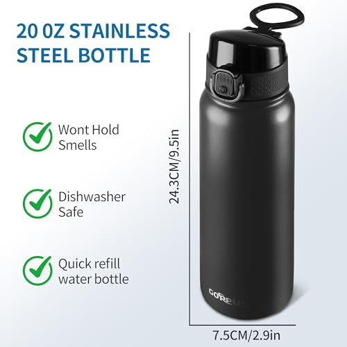 GOPPUS Insulated Water Bottle 20oz Stainless Steel BPA-Free Sports Bottle Ideal for School and Travel Silicone Spout Lid Prevents Leaks, Sweat, and Dust (Black) - color: Black