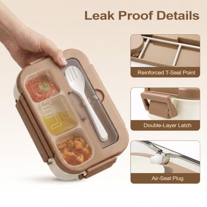 Bento Box Adult Lunch Box, Lunch Containers for Adults 44.5 Oz/5 Cup, Khaki | BPA-Free, Lid-Top Sauce Tray, Leak-Proof, 1300mL, Removable Silicone Sealing Ring, Lid-Top Utensil Slot with Included Cutlery - color: Khaki