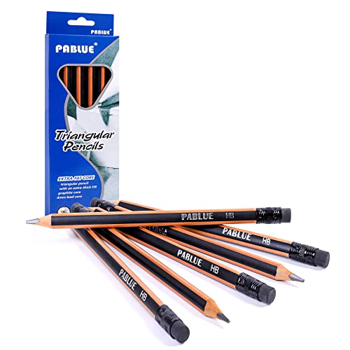 Fat, Thick, Strong Triangular Presharpened 2B Pencils, Jumbo Wood Pencils with Eraser for Beginners, Writing, Drawing, Kids, Art, Sketching and Shading(Black, 6 Count) - color: Black, style: 2B Lead
