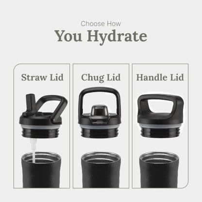 ZULU Base 40oz Stainless Steel Water Bottle with 3 Lids- Straw, Chug, Twist | Double Walled and Vacuum Insulated Metal Thermos | For Gym, Outdoor | Built in Carry Loop, Dishwasher Safe, Guac - color: Guac, style: 40oz