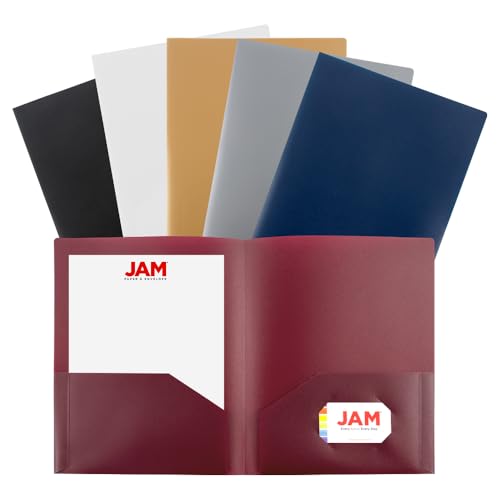 JAM PAPER Plastic 2 Pocket POP Folders - Durable School Folders - Assorted Professional Colors - 6/Pack - color: Assorted Professional, size: 6 Per Pack