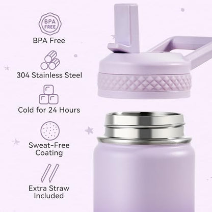 Fijinhom 12 oz Kids Water Bottle, Toddler Water Bottle with Straw, Boys&Girls Bottle for School, 304 Stainless Steel Vacuum Insulated Bottle for Kids, BPA-Free, Leak-Proof, Gradient Purple - color: Gradient Purple