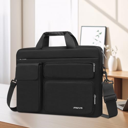 MOSISO Laptop Shoulder Bag 17.3 inch, 17-17.3 inch Computer Bag | Compatible with Dell XPS/HP Pavilion/Ideapad/Acer/HP Omen with 2 Raised&1 Flapover&1 Horizontal Pocket&Handle&Belt, Black - color: Black, size: 17.3 inch