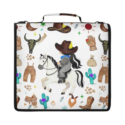 Personalized Name Binder Bag, Cowgirl Wild West Running Horse Black Zipper Binder 3 Ring, Multi-Pocket School & Office Personalized Binder Organizer, Compatible with 14-Inch Notebook - color: Option E