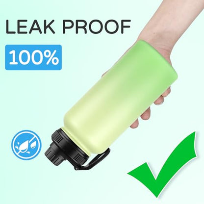 DOMICARE 32 oz Insulated Water Bottle Bulk, Vacuum Insulated Stainless Steel Sports Water Bottle with Straw Lid & Spout Lid, Leakproof, Reusable - Travel, Camping, Bike, Green Gradient (8 Pack) - color: Green Gradient, size: 32oz/8 Pack