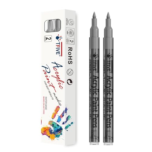 Silver Paint Marker Pens - 2 Pack Acrylic Permanent Marker, 0.7mm Extra Fine Tip for Art Projects, Drawing, Rock Painting, Ceramic, Glass, Wood, Plastic, Metal, Canvas DIY Crafts - color: Silver