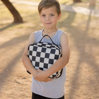 Tiny Twinkle Insulated Lunch Box for Girls and Boys | Durable and Reusable for School & Travel | Ages 3 and Up | Waterproof and Easy to Clean | PFAs and BPA Free（Black Checkers） - color: Black Checkers
